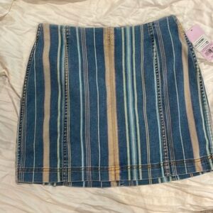 Striped denim mini skirt